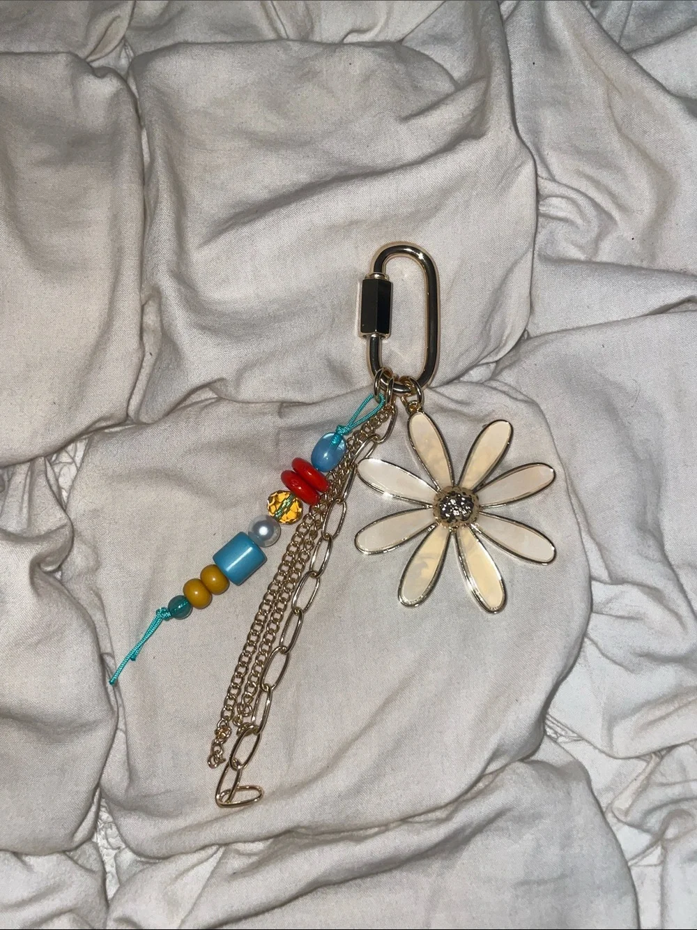 Free People Gold-Tone Enamel Flower & Multi-Bead Bag Charm